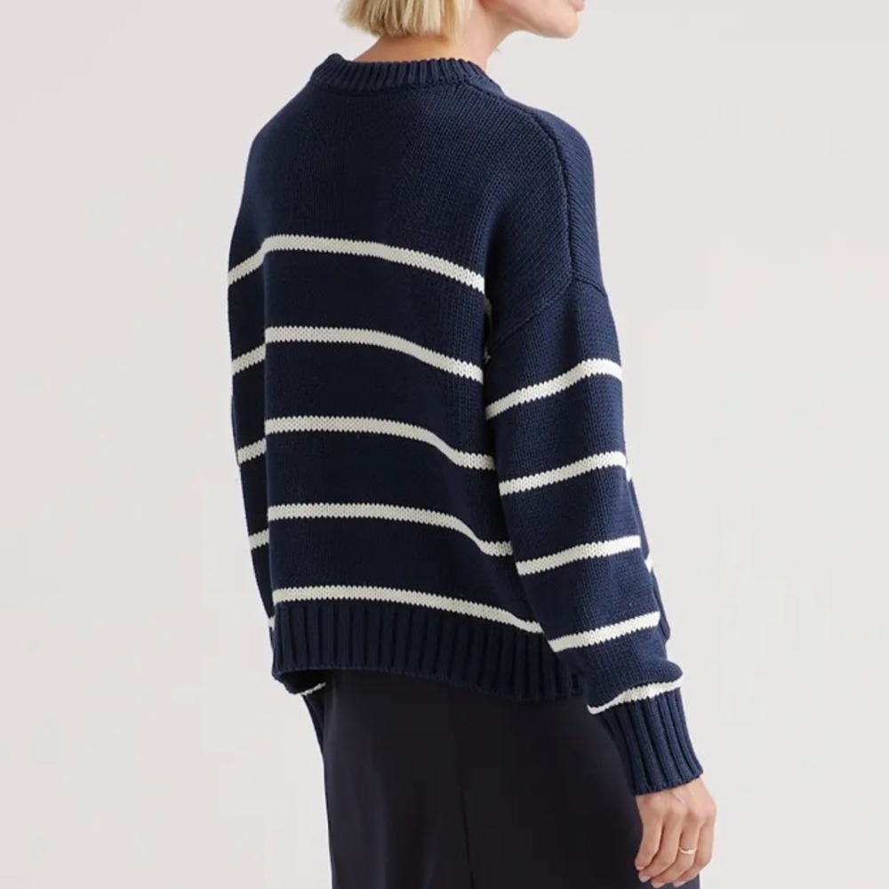 Quince 100% Organic Cotton Striped Crew Sweater - Navy/White XS - Picture 2 of 3